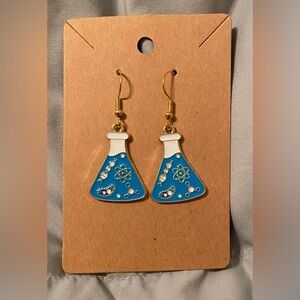 Handmade Whimsical Blue and Gold Science Earrings